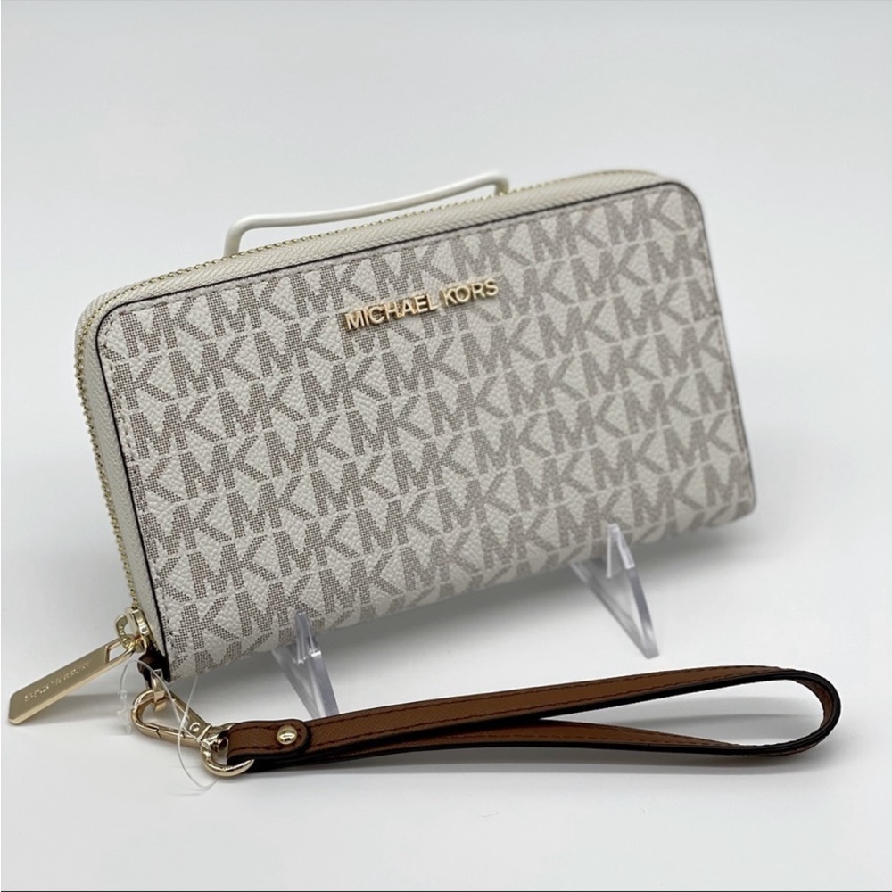 Michael Kors JST LG Flat MF Phone Case Wallet Vanilla/Brown